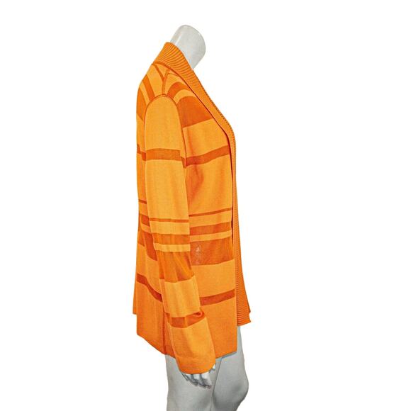 ST. JOHN Open Front Cardigan Sweater Orange Stripe Wool Blend Medium - Picture 6 of 11